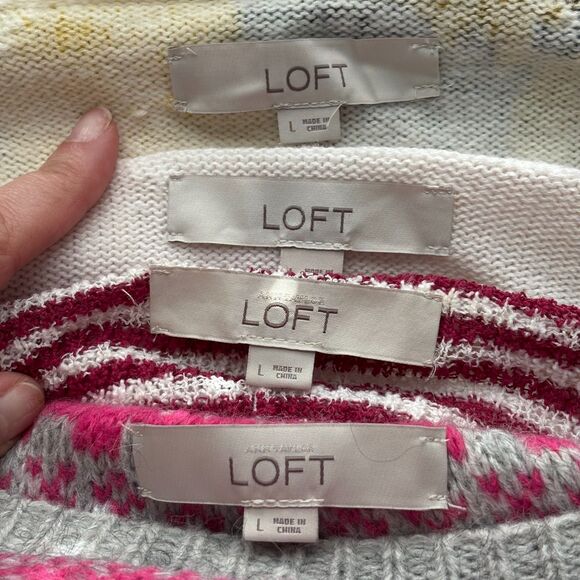 Loft Sweater Lot of 4 Stripes Floral Ladybug Pink Yellow Gray Size Large C131 - Picture 14 of 16